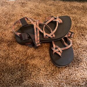 Chaco Women's Sandals with Blue and Orange Straps. Size 8.